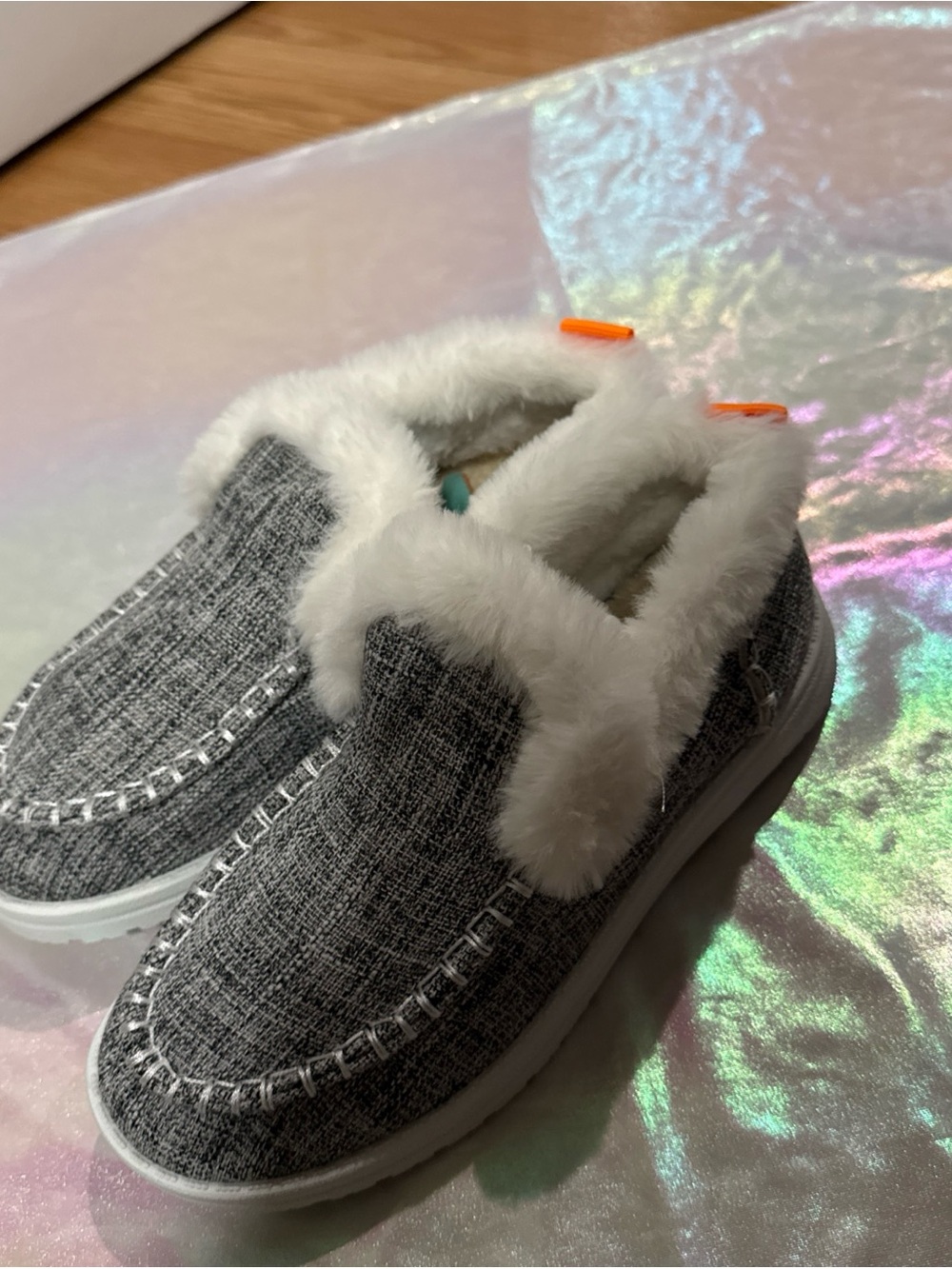 Women's Denim and Faux Fur Moccasin Loafer Shoes Warm Comfortable Wear Size37,39
